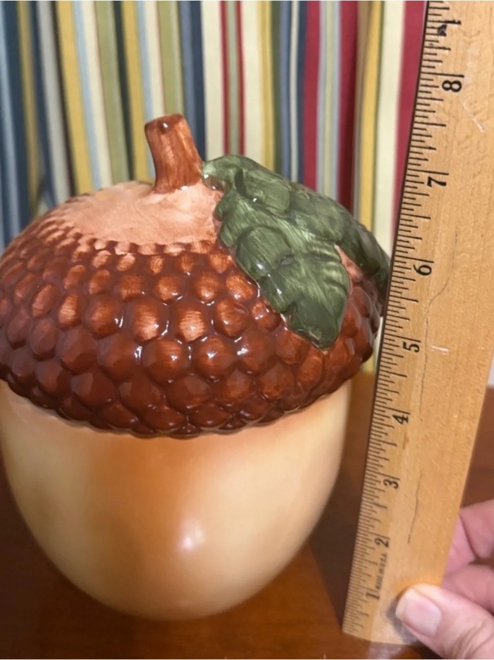 Vintage Ceramic Acorn Candy/Cookie Jar with Green Leaf Lid